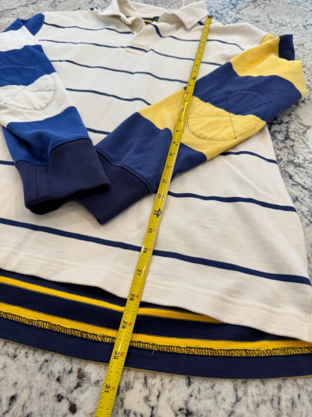 J.Crew Rugby Shirt Men’s Large Striped Navy Yellow Preppy Cotton - Picture 6 of 9